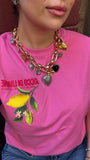 Chunky charm metal necklace