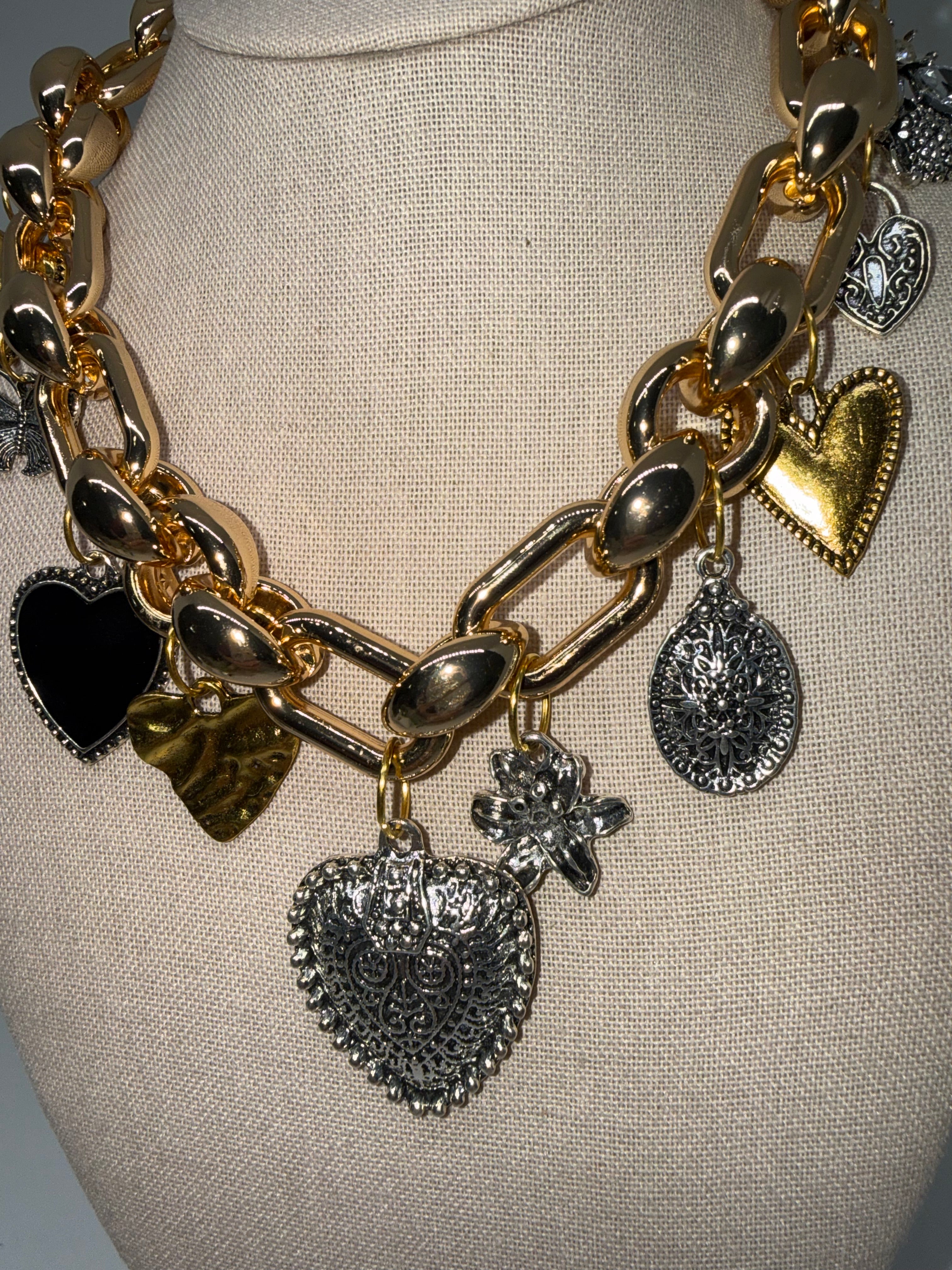 Chunky charm metal necklace