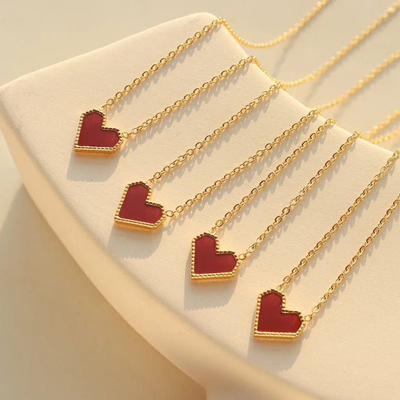 Red heart minimalist necklace