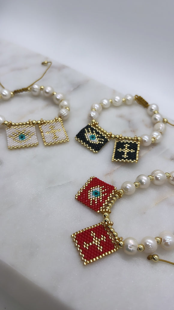 Evil eye/cross escapulario bracelet